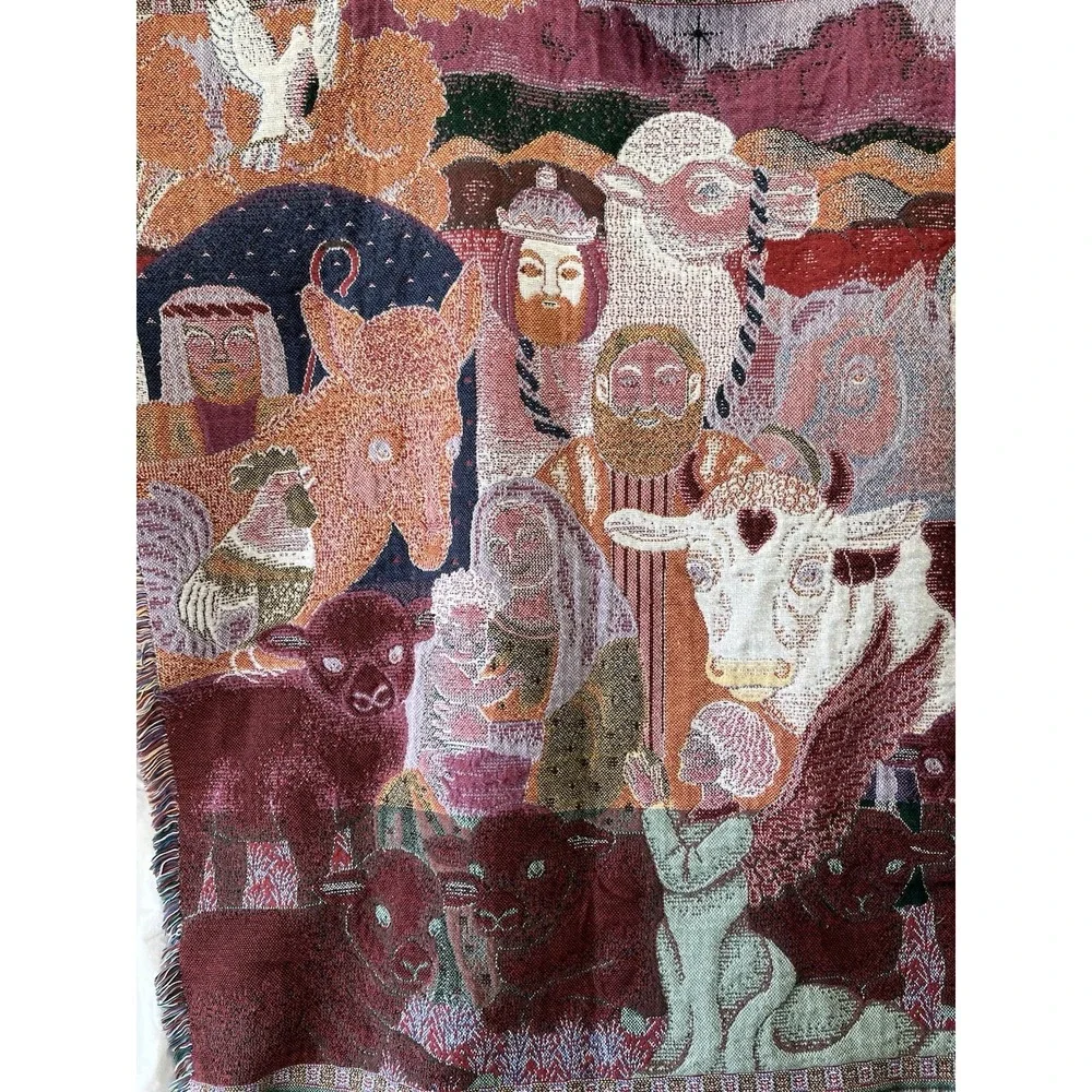 Christmas Nativity Tapestry Throw Blanket Cotton Approx 44 x 54 Beautiful